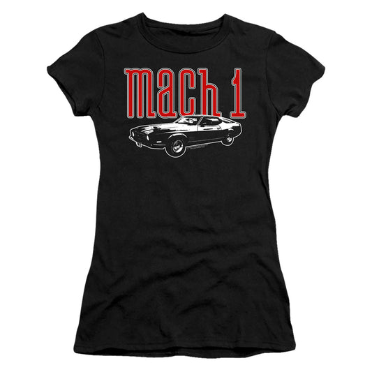 Ford Mustang Mach 1 Junior Sheer Cap Sleeve Womens T Shirt Black