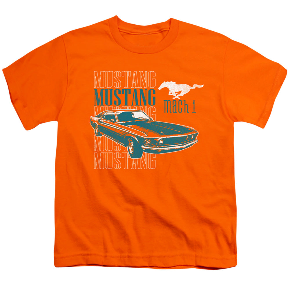 Ford Mustang Mach 1 Repeat Kids Youth T Shirt Orange