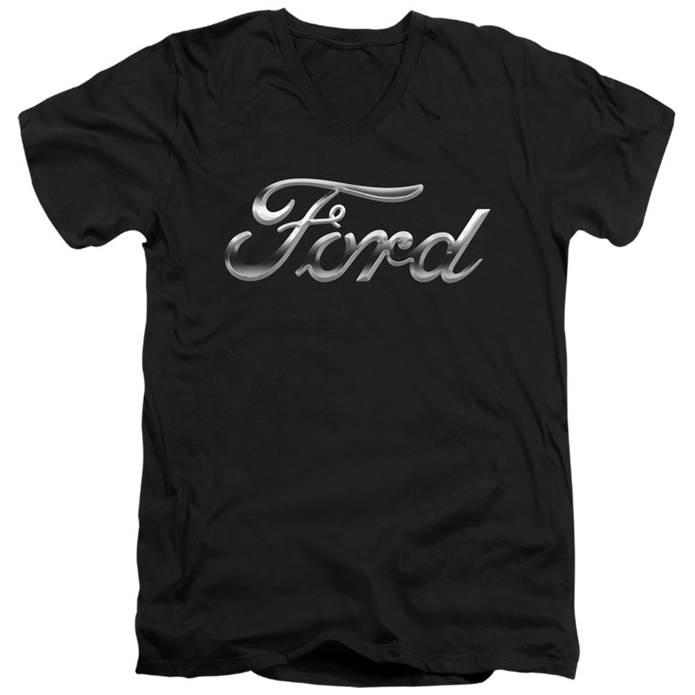 Ford Chrome Ford Logo Mens Slim Fit V-Neck T Shirt Black