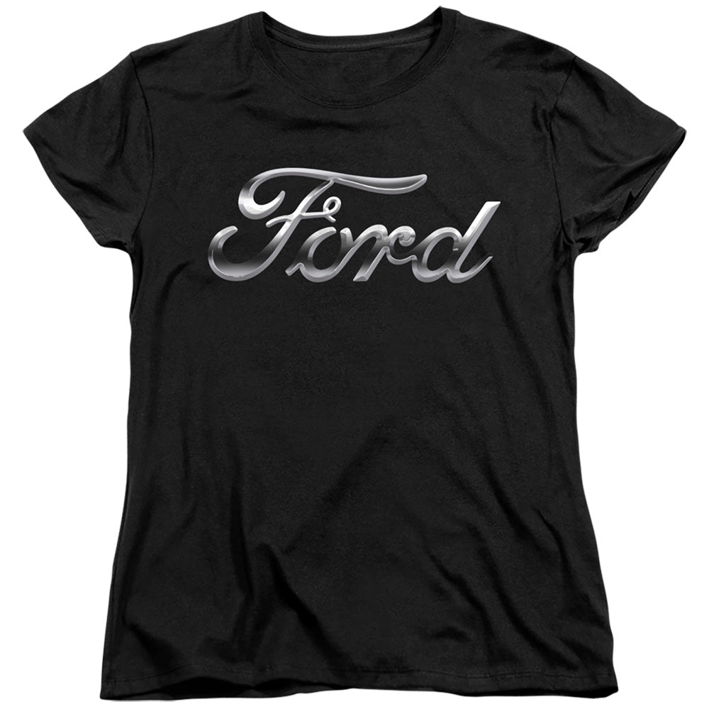 Ford Chrome Ford Logo Womens T Shirt Black