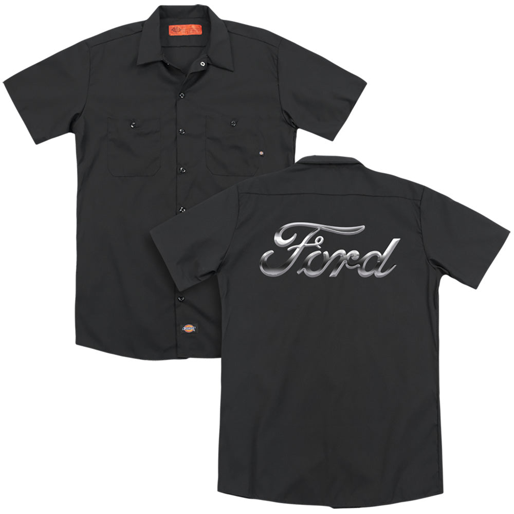 Ford Chrome Ford Logo (Front Back Print) Adult Work Shirt Black