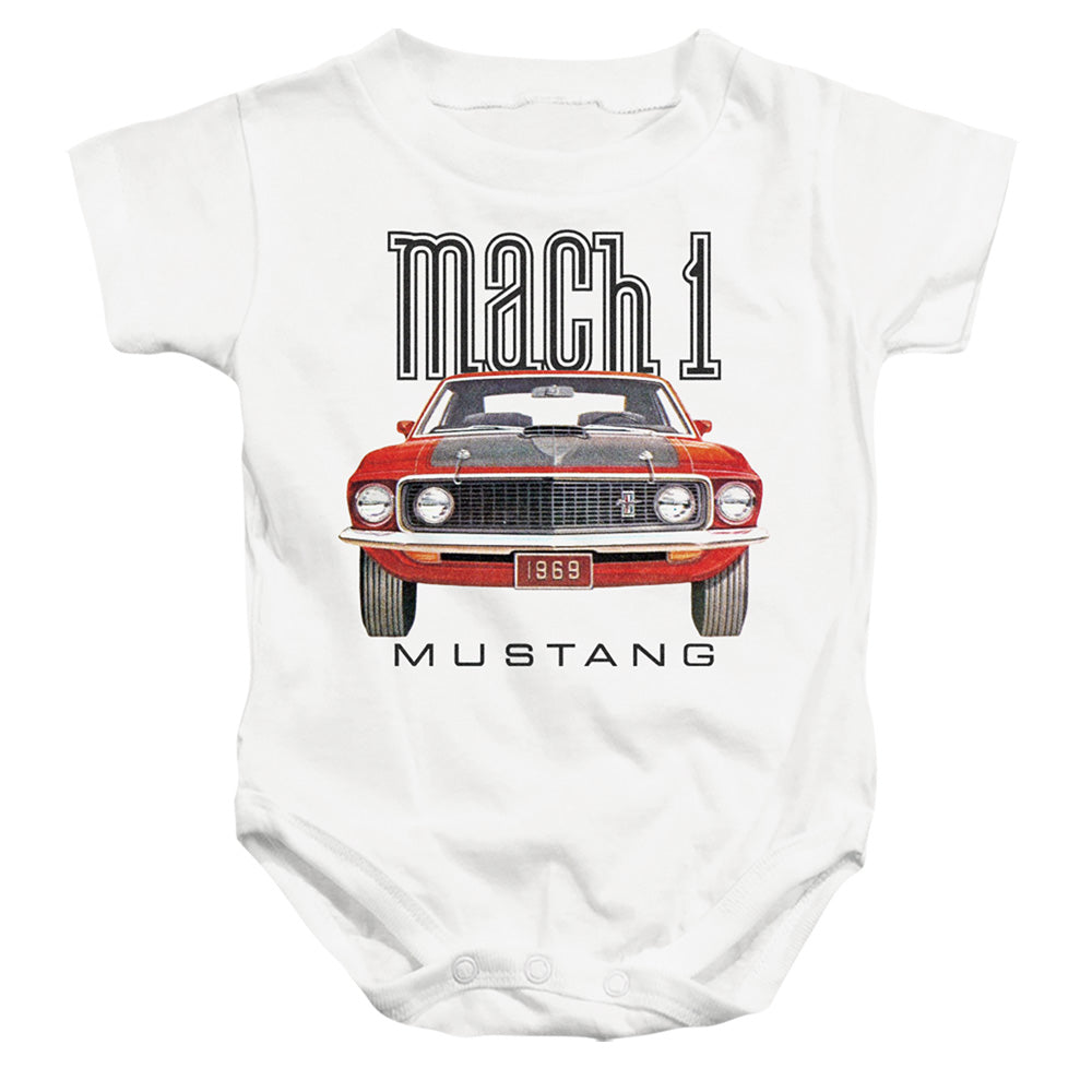 Ford Mustang 69 Mach 1 Infant Baby Snapsuit White