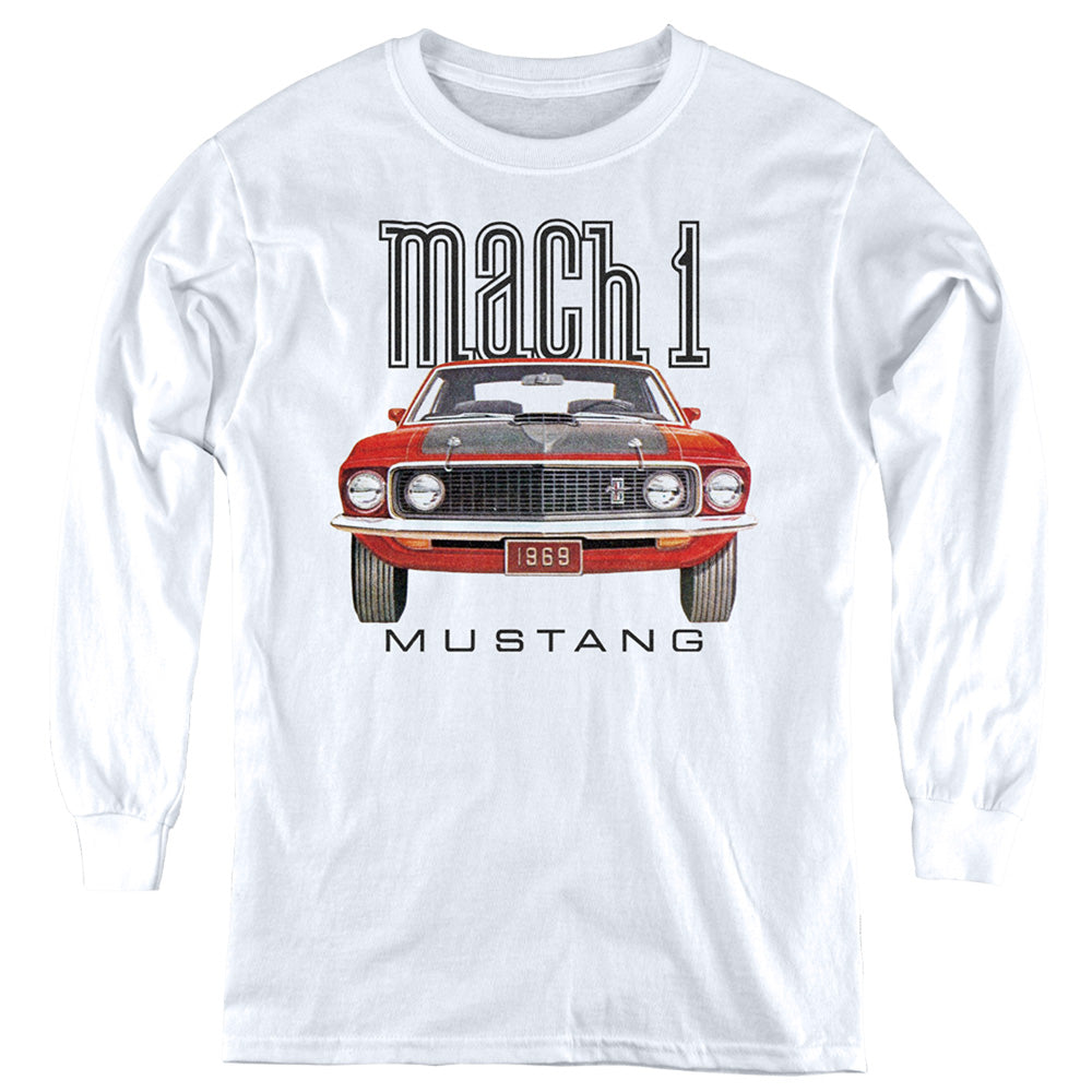 Ford Mustang 69 Mach 1 Youth Long Sleeve White