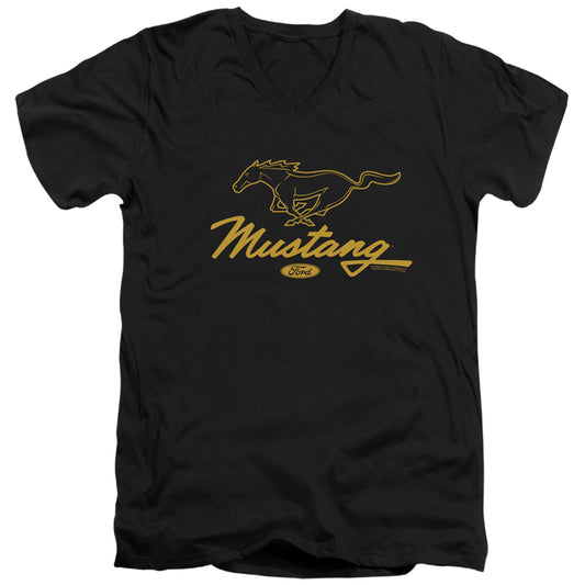 Ford Mustang Pony Script Mens Slim Fit V-Neck T Shirt Black