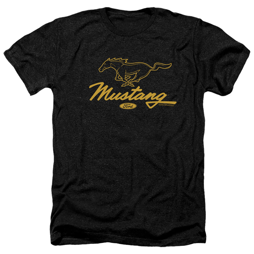 Ford Mustang Pony Script Heather Mens T Shirt Black