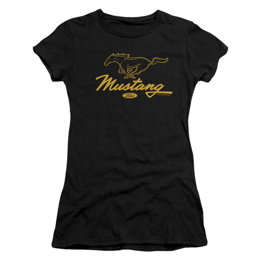 Ford Mustang Pony Script Junior Sheer Cap Sleeve Womens T Shirt Black