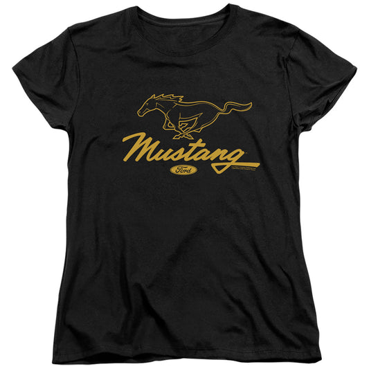 Ford Mustang Pony Script Womens T Shirt Black