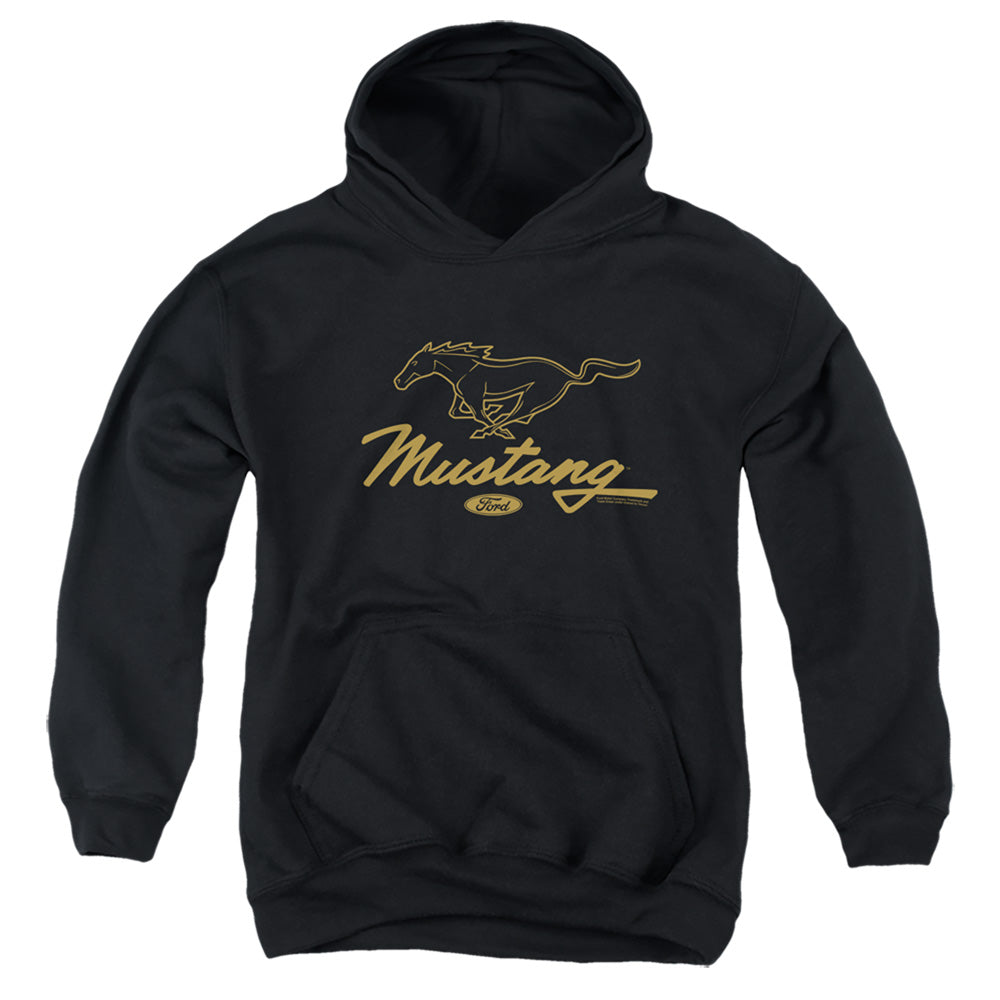 Ford Mustang Pony Script Kids Youth Hoodie Black