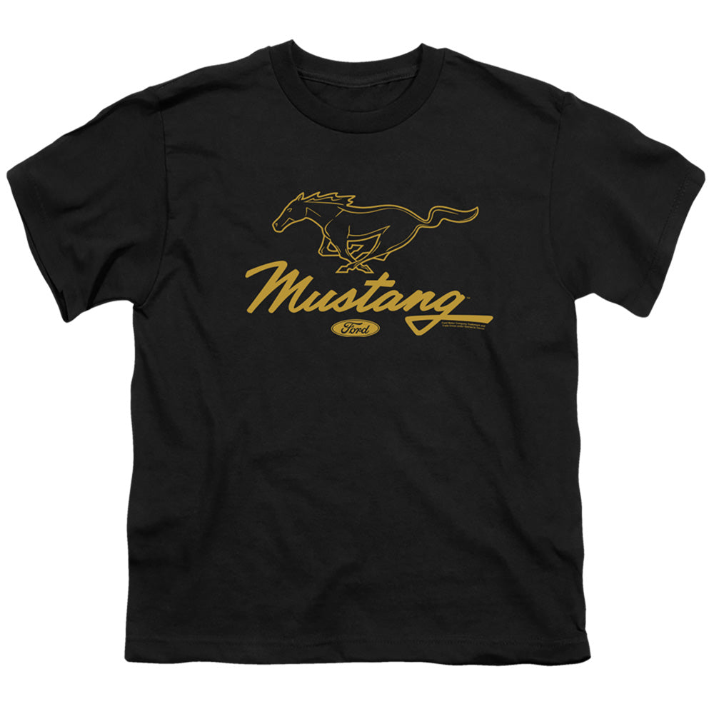 Ford Mustang Pony Script Kids Youth T Shirt Black