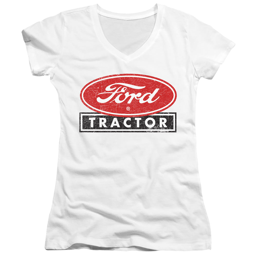 Ford Ford Tractor Junior Sheer Cap Sleeve V-Neck Womens T Shirt White