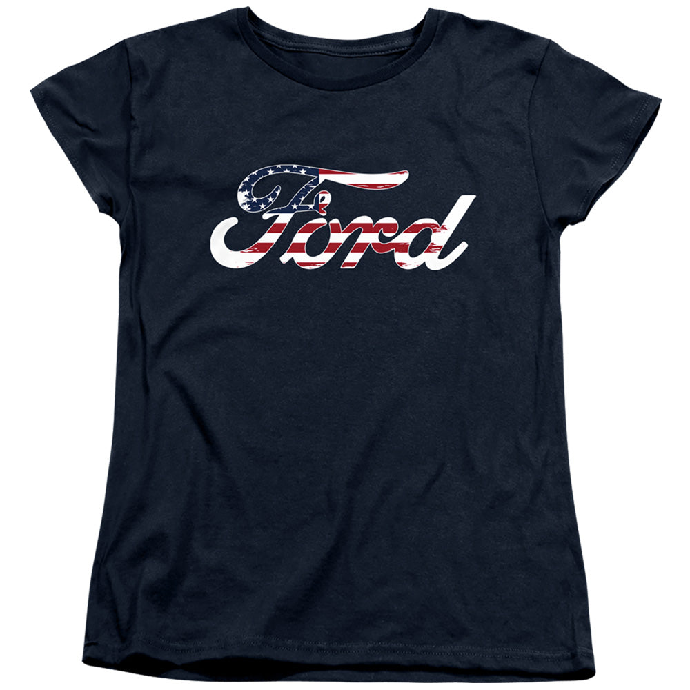 Ford Flag Logo Womens T Shirt Navy