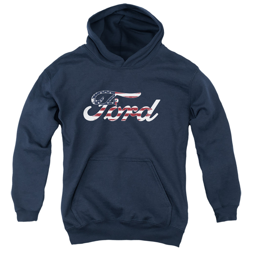 Ford Flag Logo Kids Youth Hoodie Navy