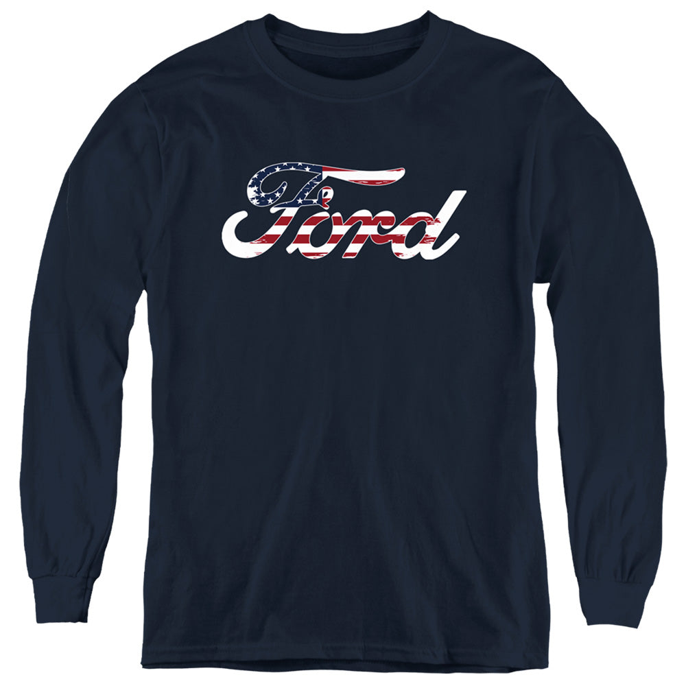 Ford Flag Logo Youth Long Sleeve Navy