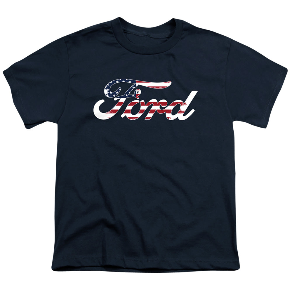 Ford Flag Logo Kids Youth T Shirt Navy