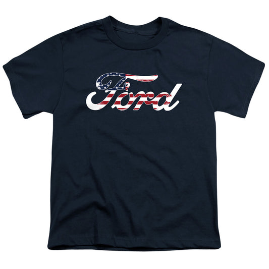 Ford Flag Logo Kids Youth T Shirt Navy