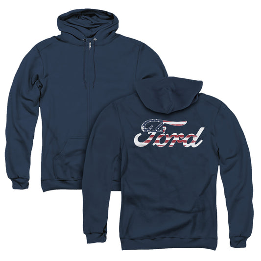 Ford Flag Logo (Front Back Print) Adult Zipper Hoodie Navy