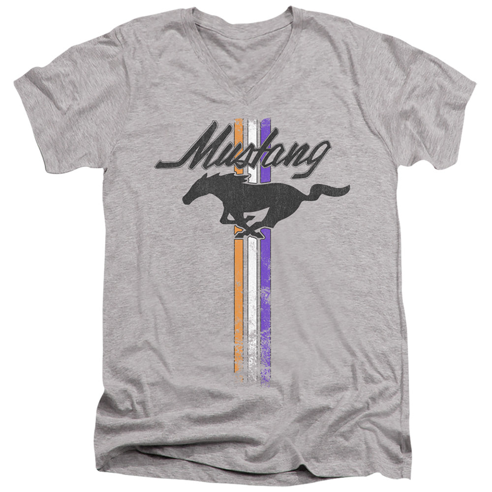 Ford Mustang Mustang Stripes Mens Slim Fit V-Neck T Shirt Athletic Heather