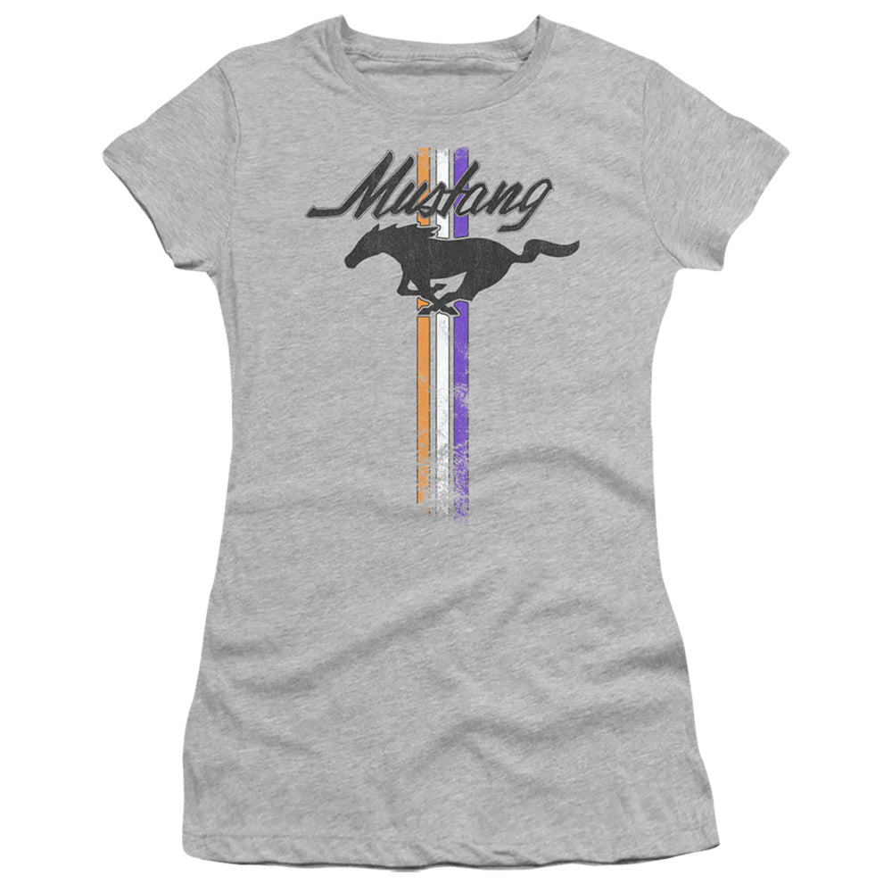 Ford Mustang Mustang Stripes Junior Sheer Cap Sleeve Womens T Shirt Athletic Heather