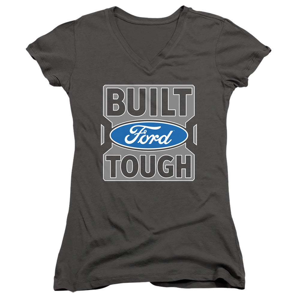 Ford Trucks Built Ford Tough Junior Sheer Cap Sleeve V-Neck Womens T Shirt Charcoal