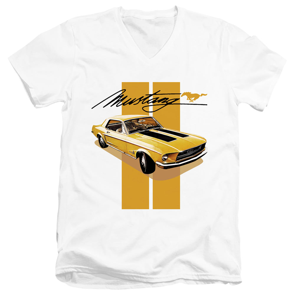 Ford Mustang Stang Stripes Mens Slim Fit V-Neck T Shirt White