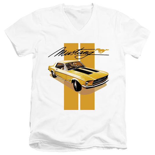 Ford Mustang Stang Stripes Mens Slim Fit V-Neck T Shirt White