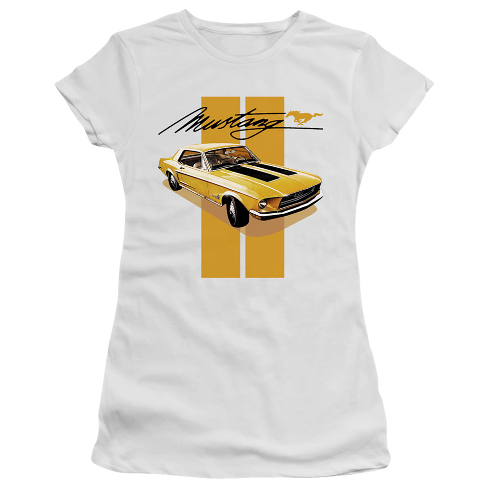 Ford Mustang Stang Stripes Junior Sheer Cap Sleeve Womens T Shirt White