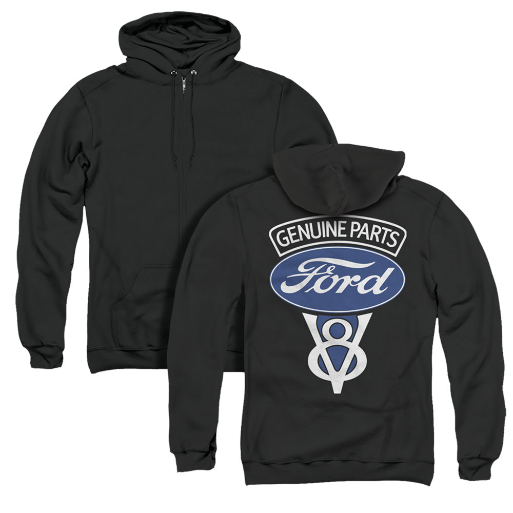 Ford V8 Genuine Parts (Front Back Print) Adult Zipper Hoodie Black