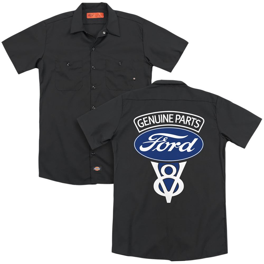 Ford V8 Genuine Parts (Front Back Print) Adult Work Shirt Black