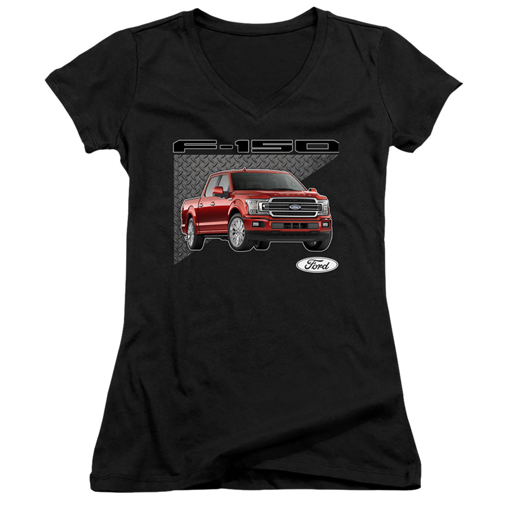 Ford Trucks F 150 Junior Sheer Cap Sleeve V-Neck Womens T Shirt Black