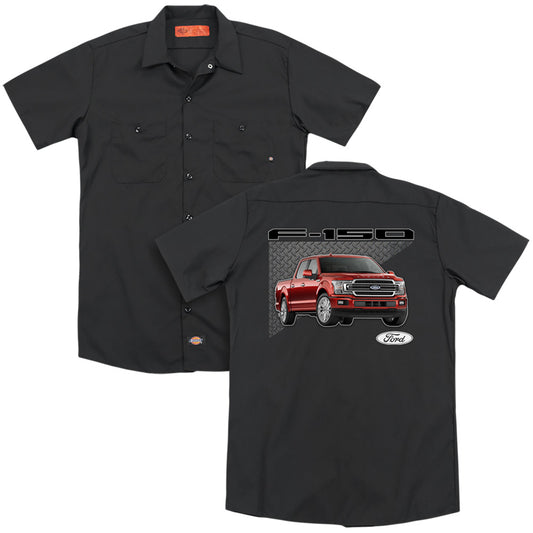 Ford Trucks F 150 (Front Back Print) Adult Work Shirt Black