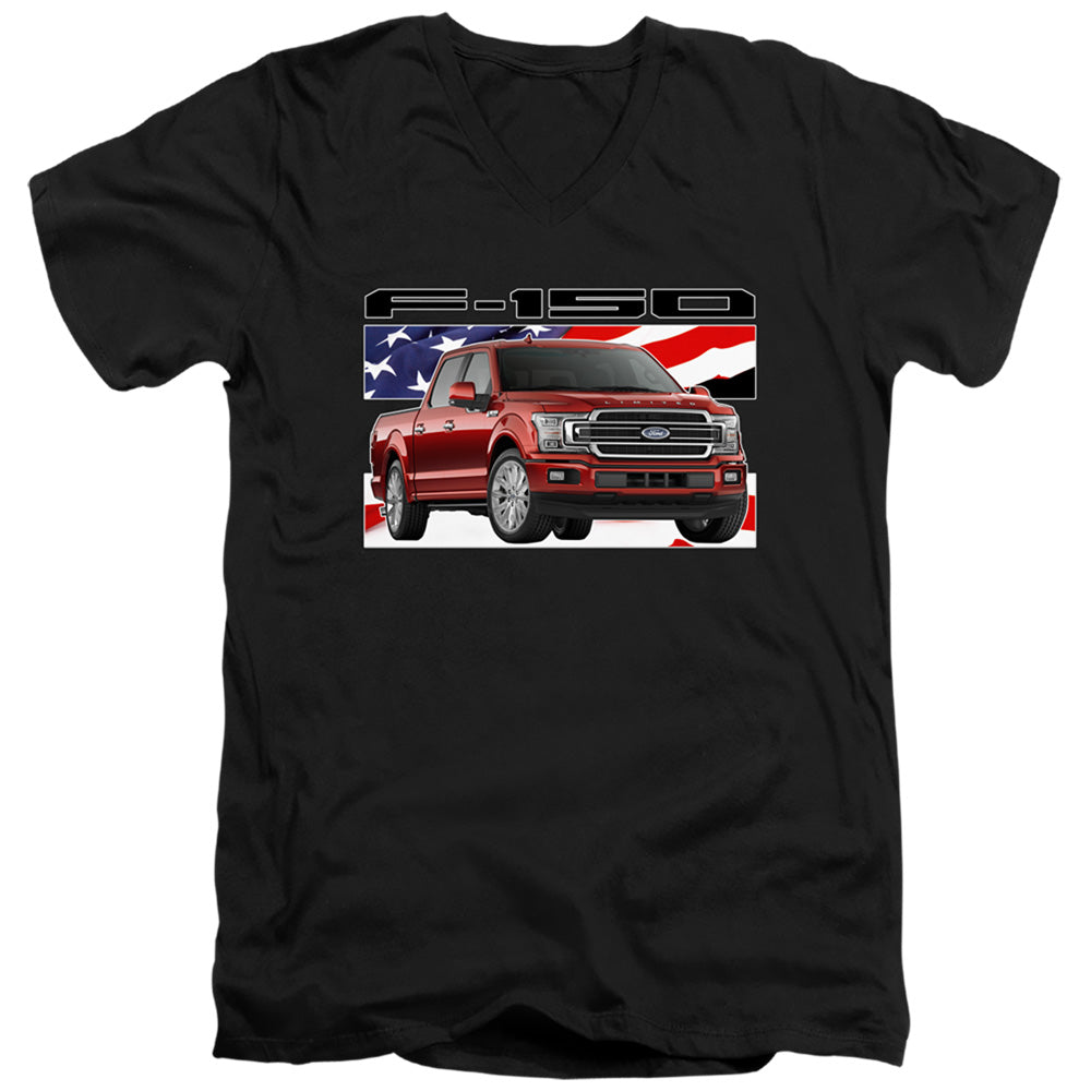 Ford Trucks F 150 Flag Mens Slim Fit V-Neck T Shirt Black