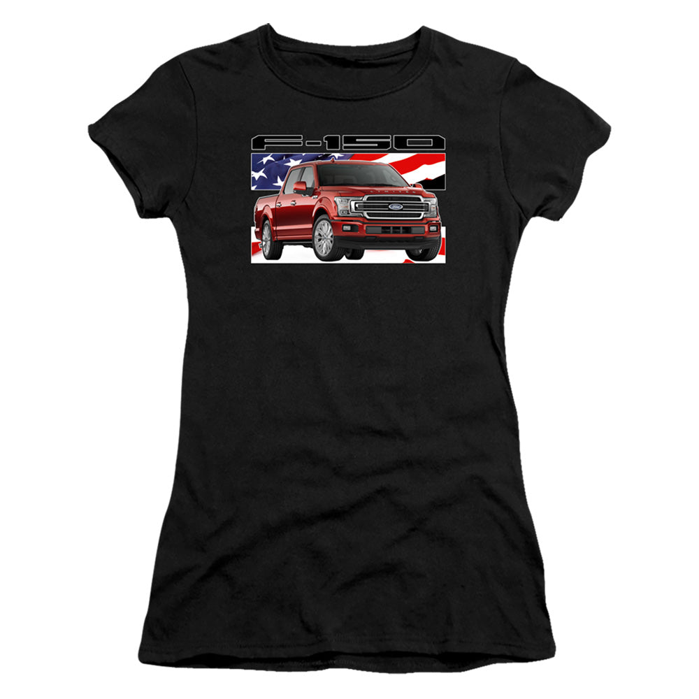 Ford Trucks F 150 Flag Junior Sheer Cap Sleeve Womens T Shirt Black