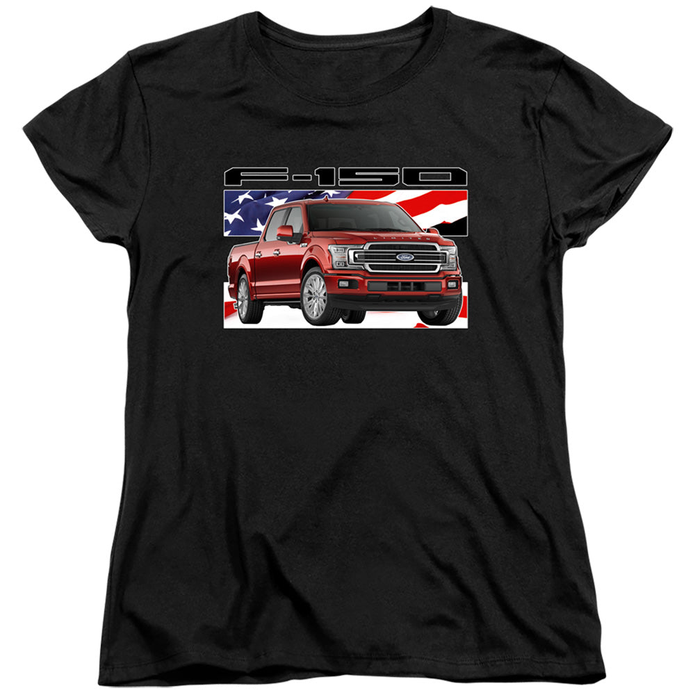 Ford Trucks F 150 Flag Womens T Shirt Black