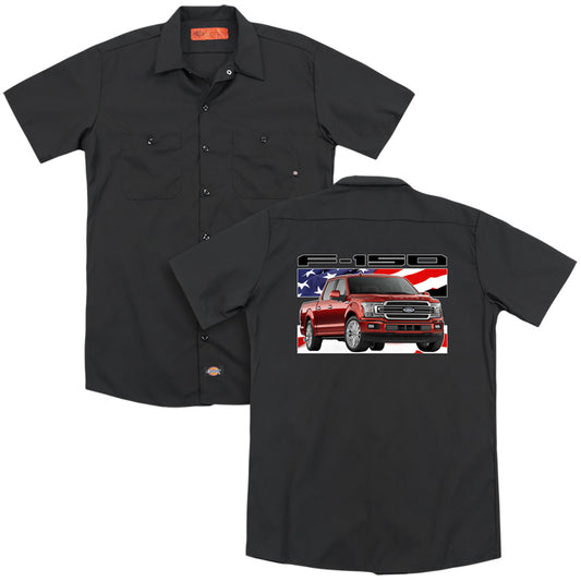 Ford Trucks F 150 Flag (Front Back Print) Adult Work Shirt Black