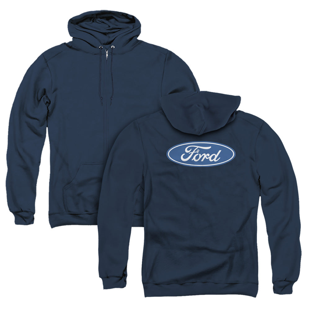 Ford Dimensional Logo (Front Back Print) Adult Zipper Hoodie Navy