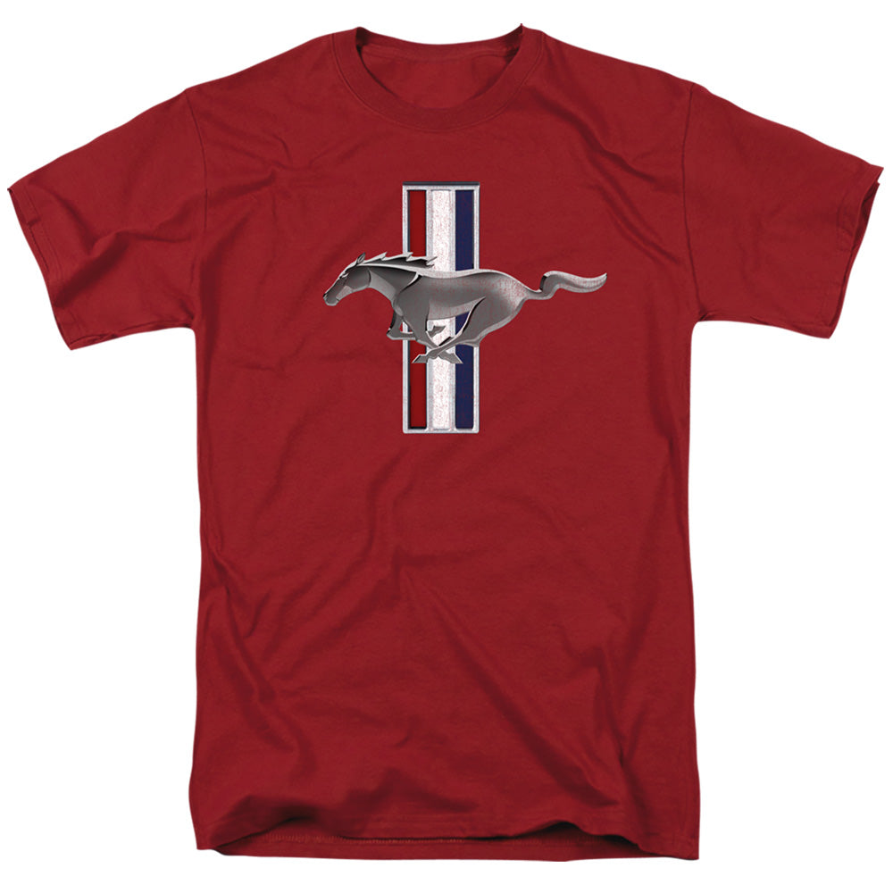 Ford Mustang Vintage Stripes Mens T Shirt Cardinal