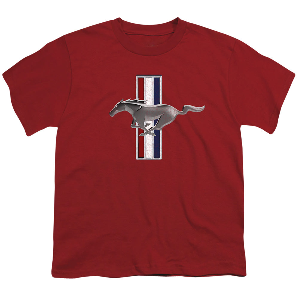 Ford Mustang Vintage Stripes Kids Youth T Shirt Cardinal