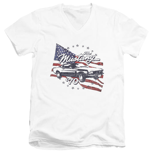 Ford Mustang 70 Mustang Mens Slim Fit V-Neck T Shirt White