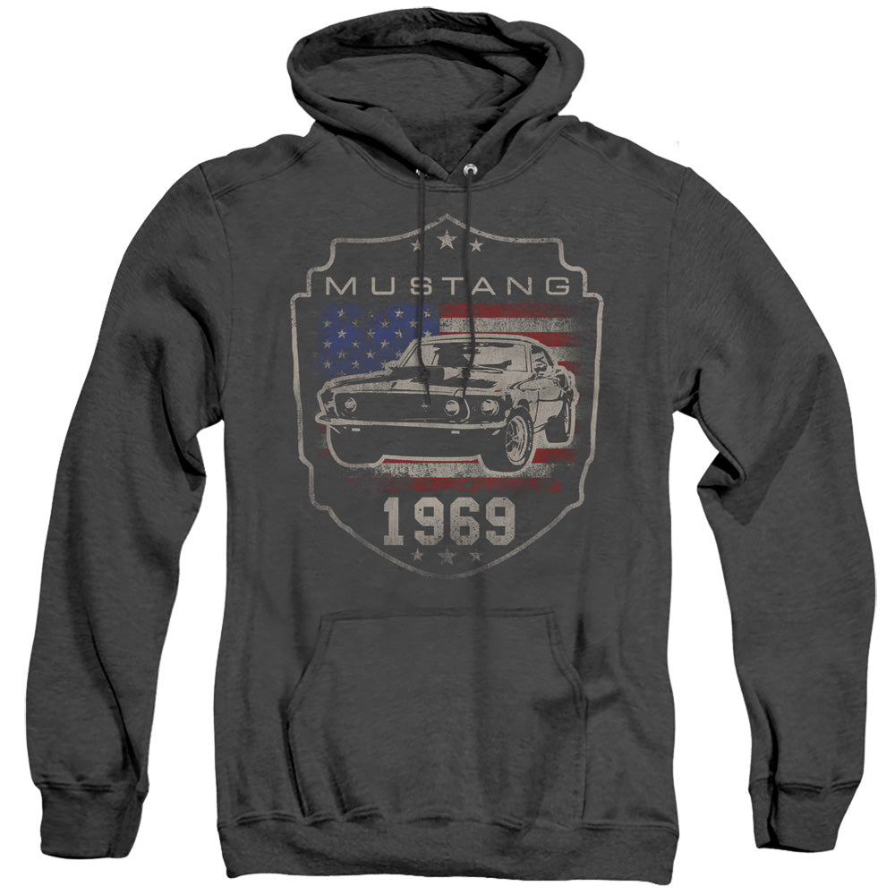 Ford Mustang 1969 Flag Mens Heather Hoodie Black Officially Licensed
