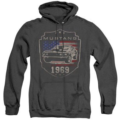 Ford Mustang 1969 Flag Mens Heather Hoodie Black Officially Licensed