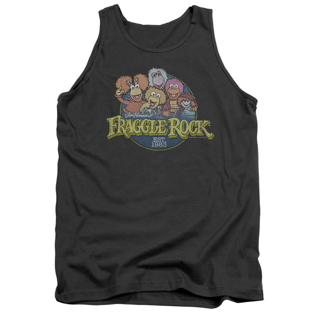 Fraggle Rock Circle Logo Mens Tank Top Shirt Charcoal