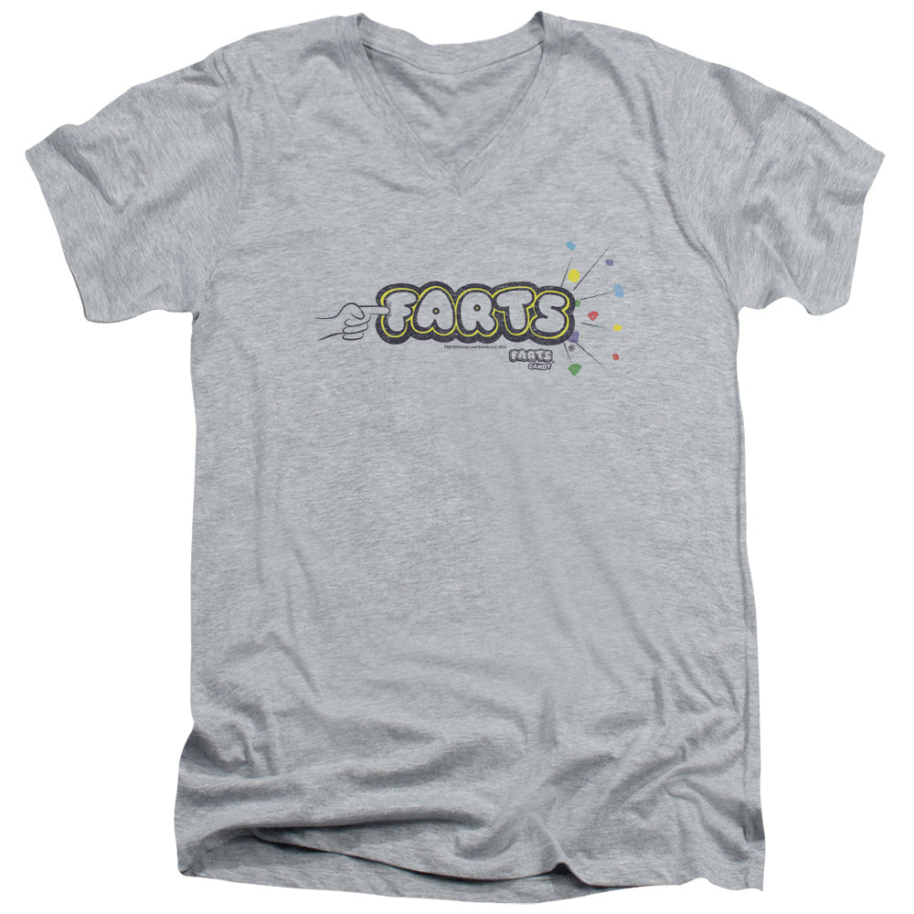 Farts Candy Finger Logo Mens Slim Fit V-Neck T Shirt Athletic Heather