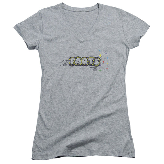 Farts Candy Finger Logo Junior Sheer Cap Sleeve V-Neck Womens T Shirt Athletic Heather