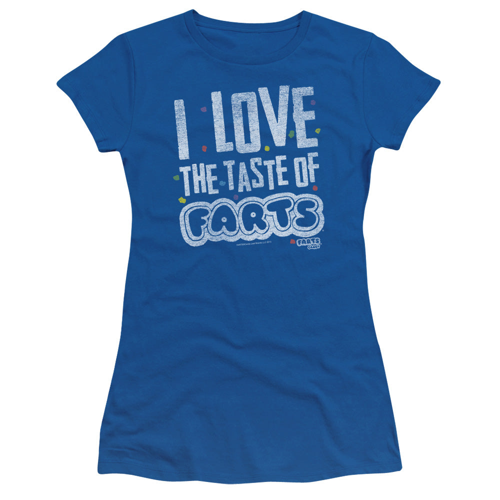 Farts Candy Tasty Farts Junior Sheer Cap Sleeve Womens T Shirt Royal Blue