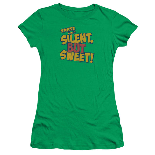 Farts Candy Silent but Sweet Junior Sheer Cap Sleeve Womens T Shirt Kelly Green