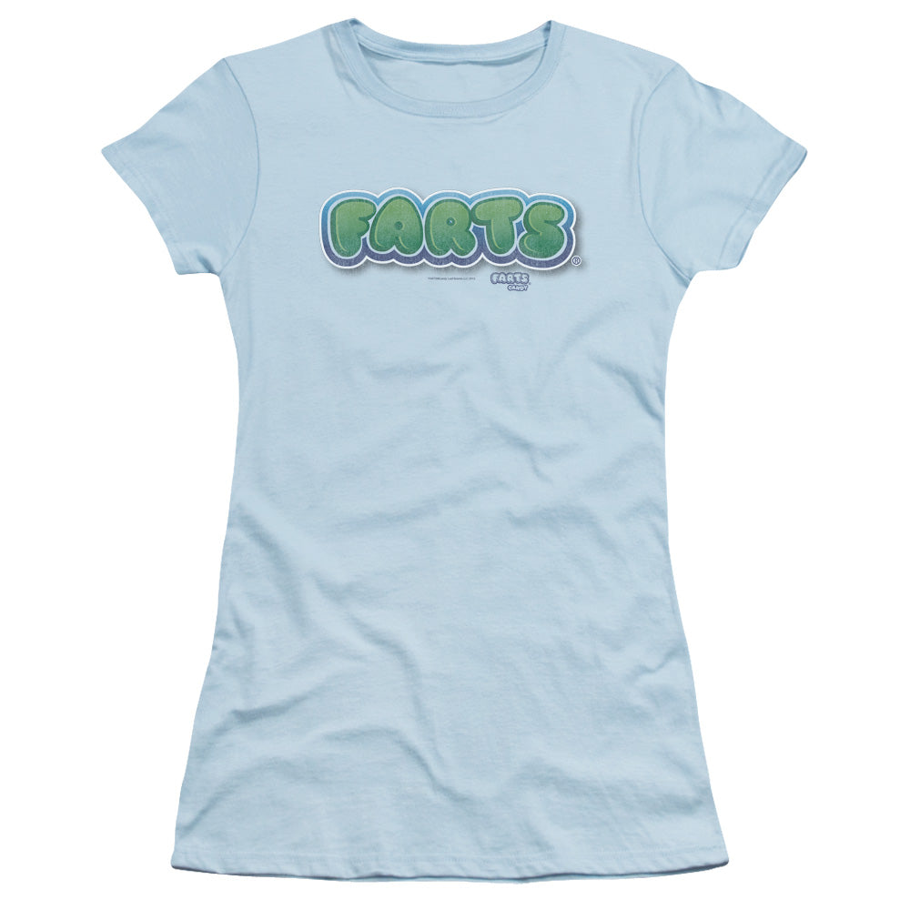 Farts Candy Logo Junior Sheer Cap Sleeve Womens T Shirt Light Blue