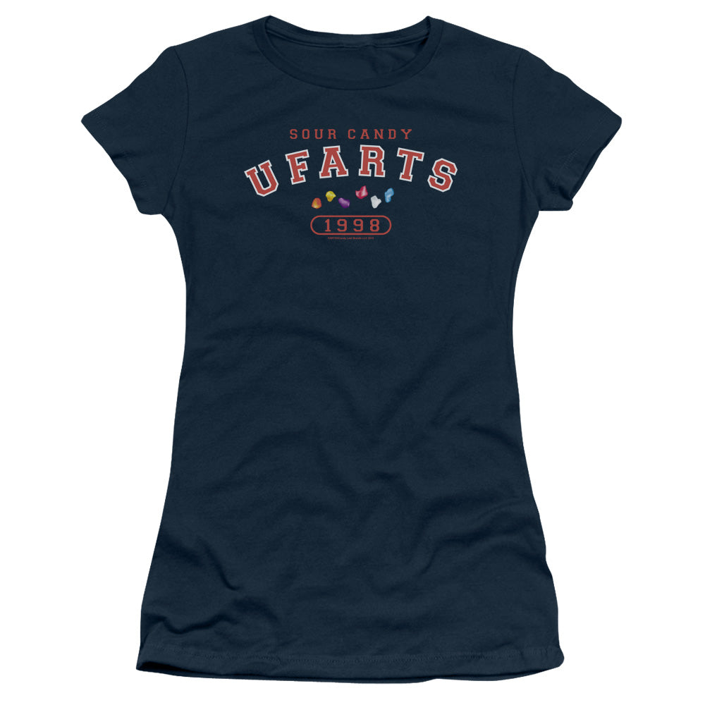 Farts Candy Fart University Junior Sheer Cap Sleeve Womens T Shirt Navy