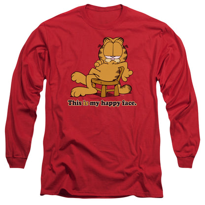 Garfield Happy Face Mens Long Sleeve Shirt Red Officially Licensed