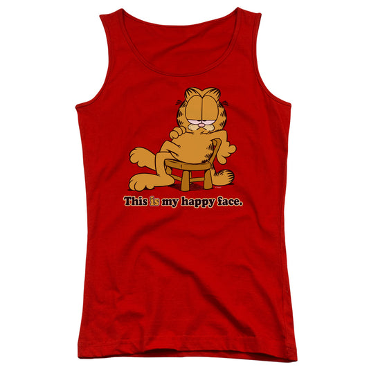 Garfield Happy Face Womens Tank Top Shirt Red