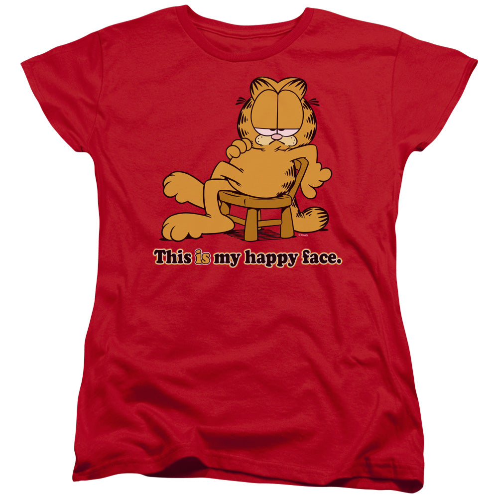 Garfield Happy Face Womens T Shirt Red